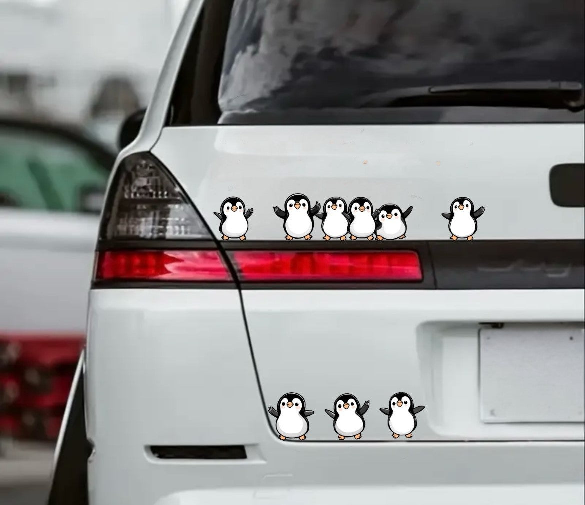 Cute Funny Penguin Car Sticker Decal, Happy Dancing Anime Penguins Vinyl Car Decal, Waterproof Removable Weatherproof, Decorate DIY Car, Laptop, Water Bottles (9 Penguins) (2.15x30)