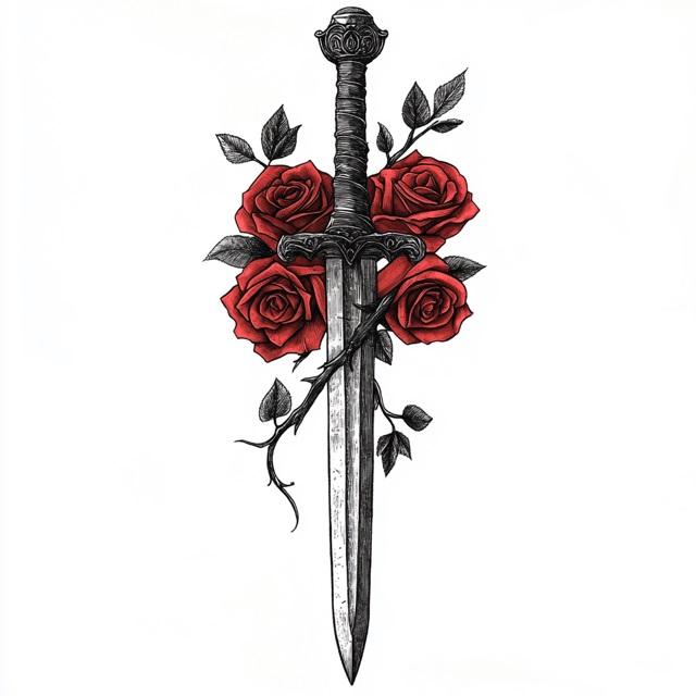 Vintage Blade with Roses Car Graphic Decal, Gothic Fantasy Car Decal with Flowers, Cool Sexy Sticker for Men,Women, 7.2X 3in, 1PC (Black Blade) (1.75x30)