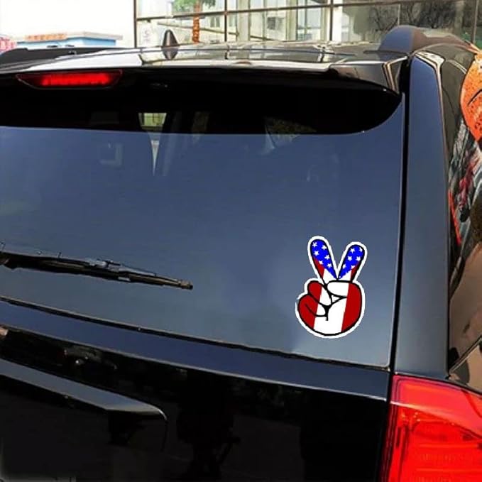 Hand Signal Gesture Sticker, V Sign Hand Gesture Letter Sign Decal with America design Sticker (1.75x30)