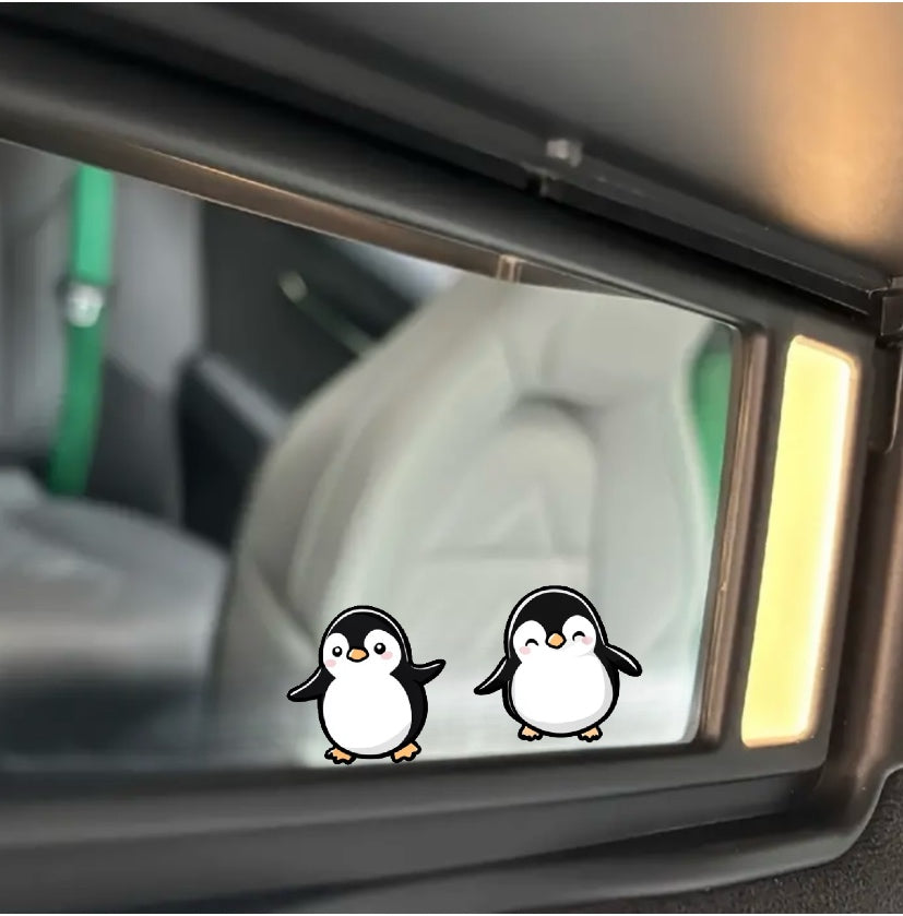 3PC Cute Penguins Rearview Mirror Sticker Decal, Mirror Sticker with Peeking Anime Penguins, Transparent Weatherproof Vinyl Sticker for Women, Girls(3 Penguins) (2.15x30)