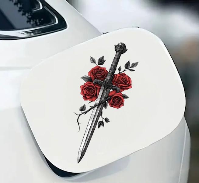 Vintage Blade with Roses Car Graphic Decal, Gothic Fantasy Car Decal with Flowers, Cool Sexy Sticker for Men,Women, 7.2X 3in, 1PC (Black Blade) (1.75x30)