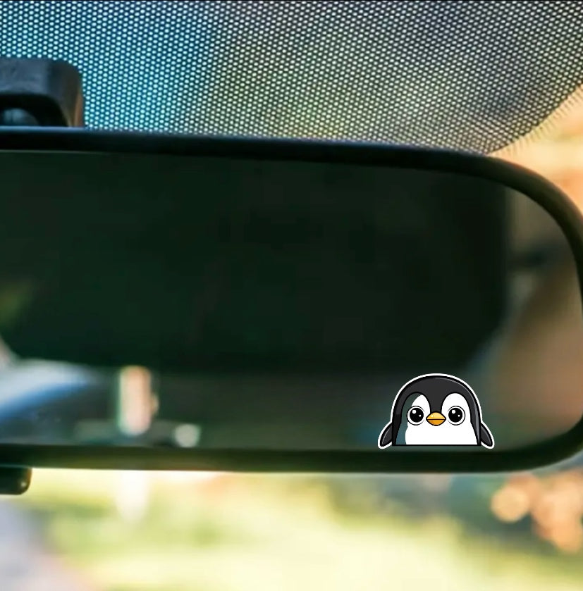 3PC Cute Penguins Rearview Mirror Sticker Decal, Mirror Sticker with Peeking Anime Penguins, Transparent Weatherproof Vinyl Sticker for Women, Girls(3 Penguins) (2.15x30)