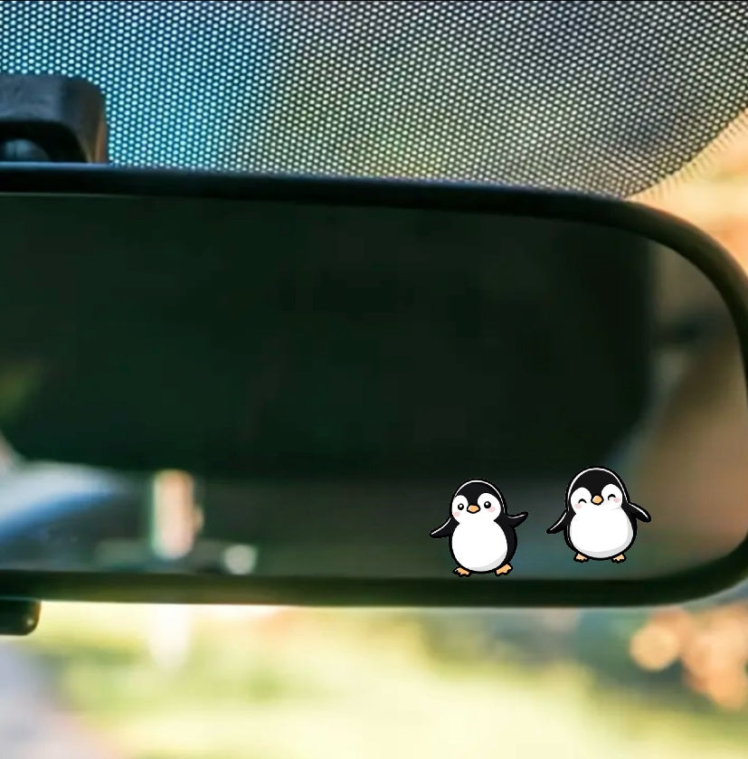 3PC Cute Penguins Rearview Mirror Sticker Decal, Mirror Sticker with Peeking Anime Penguins, Transparent Weatherproof Vinyl Sticker for Women, Girls(3 Penguins) (2.15x30)