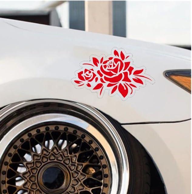 Roses with Leaves, Sexy Car Decals for men and women, Flower Car Decals, Flower Car Accessories RED (1.75x30)
