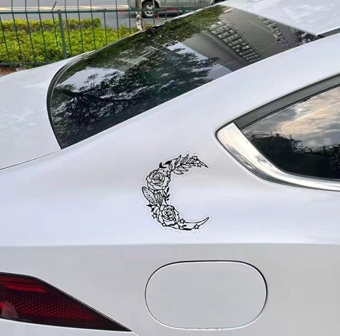 Moon Flower Car Decal. Window, Bumper, and Trunk vehicle decal BLACK (1.75x30)
