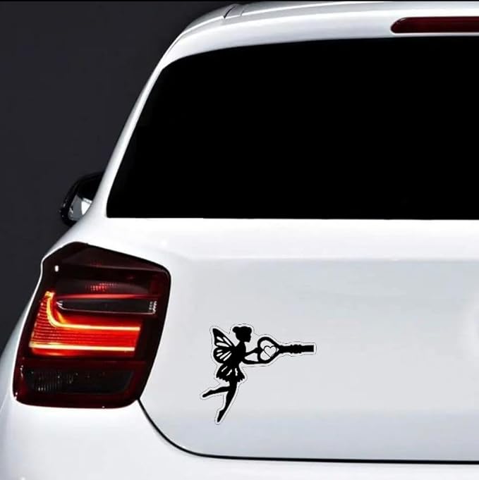 Fairy with Holding Key Silhouette Vinyl Car Decal, Fantasy Enchantment Dreamy Car Sticker BLACK (1.75x30)