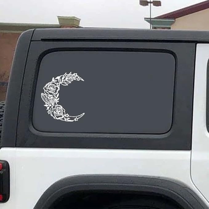 Moon Flower Car Decal. Window, Bumper, and Trunk vehicle decal WHITE (1.75x30)