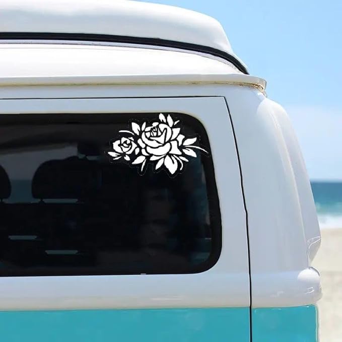 Roses with Leaves, Sexy Car Decals for men and women, Flower Car Decals, Flower Car Accessories WHITE (1.75x30)