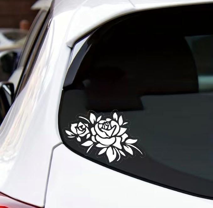 Roses with Leaves, Sexy Car Decals for men and women, Flower Car Decals, Flower Car Accessories WHITE (1.75x30)