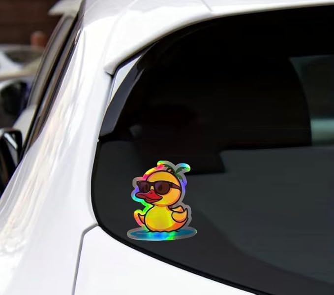 Yellow Rubber Ducks Holographic Auto Decal, Funny Summer Swimming Duck with Graphic Vinyl for Bumper Window Exterior Car Panel, Made in USA, 4.5x4inch (SwimmingDuck) (2.15x30)