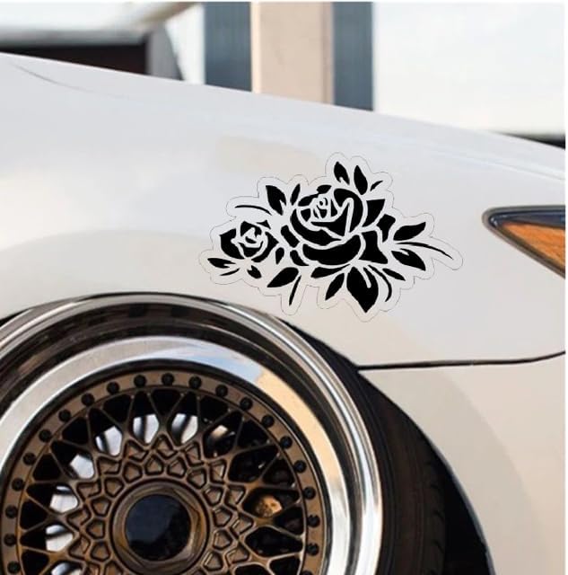 Roses with Leaves, Sexy Car Decals for men and women, Flower Car Decals, Flower Car Accessories BLACK (1.75x30)