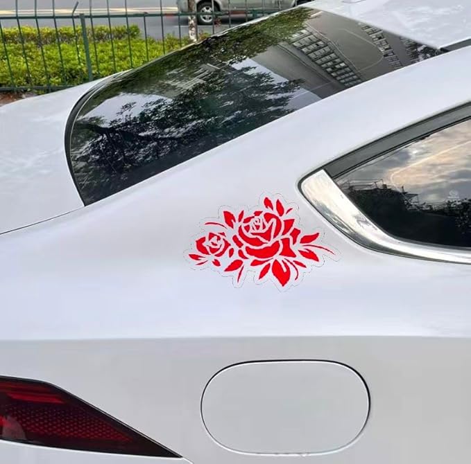 Roses with Leaves, Sexy Car Decals for men and women, Flower Car Decals, Flower Car Accessories RED (1.75x30)