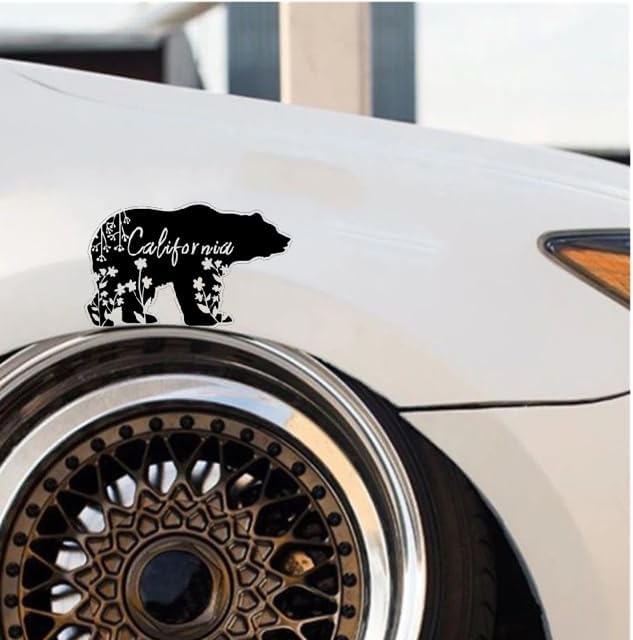 California Bear State Auto Sticker Silhouette with Word California, Cali Love, Grizzly Bear Vinyl Window BLACK (1.75x30)