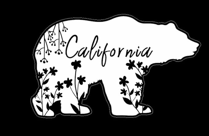 California Bear State Auto Sticker Silhouette with Word California, Cali Love, Grizzly Bear Vinyl Window WHITE (1.75x30)