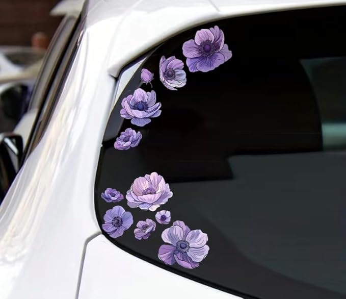 Anemone Purple Flowers Set for Car Decal Waterproof Vinyl Peel and Stick, Anemone Windflower Sticker Decal for Window Bumper Body Hood Bonnet, Flower Decorative Car Sticker (Anemone) (2.50x30)