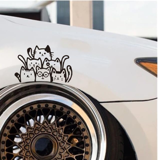 Standing 6 Cats for Window Vinyl Self-Adhesive Decal, Cute Cats Anime JDM Car Accessory, Car Decals for Women, Kids, Use for Laptop, Case, Waterbottle BLACK (1.75x30)