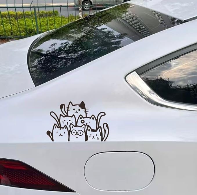 Standing 6 Cats for Window Vinyl Self-Adhesive Decal, Cute Cats Anime JDM Car Accessory, Car Decals for Women, Kids, Use for Laptop, Case, Waterbottle BLACK (1.75x30)