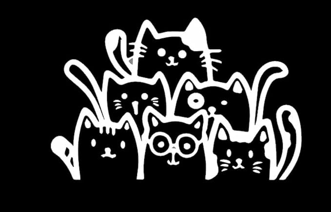 Standing 6 Cats for Window Vinyl Self-Adhesive Decal, Cute Cats Anime JDM Car Accessory, Car Decals for Women, Kids, Use for Laptop, Case, Waterbottle WHITE (1.75x30)