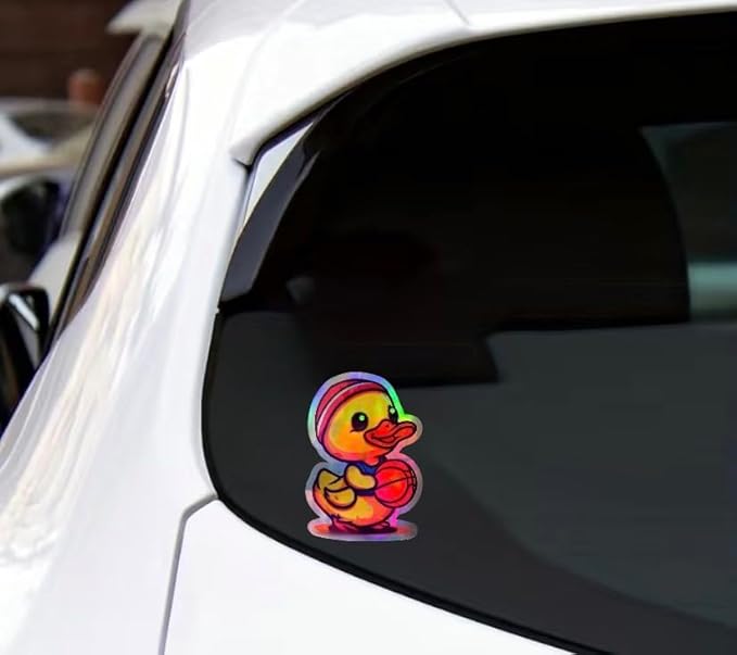Rubber Ducks with Basketball Holographic Car Sticker Decal, Funny Duckling Graphic Vinyl for Men, Bumper Window Exterior Car Panel, Made in USA, 4.5x4inch (Basketball) (2.15x30)