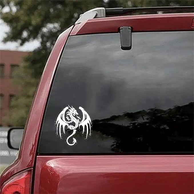 Dragon Car Decal Vinyl Window Bumper Laptop Car Emblem Graphic Silhouette Decal WHITE (1.75x30)
