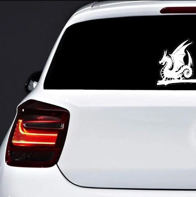 Dragon on The Branch Car Vinyl Decal, Ancient Fantasy Peel and Stick Decal, Dragon Wings Graphic Decoration for Window Bumper Trunck Rear WHITE (1.75x30)