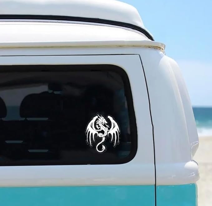 Dragon Car Decal Vinyl Window Bumper Laptop Car Emblem Graphic Silhouette Decal WHITE (1.75x30)