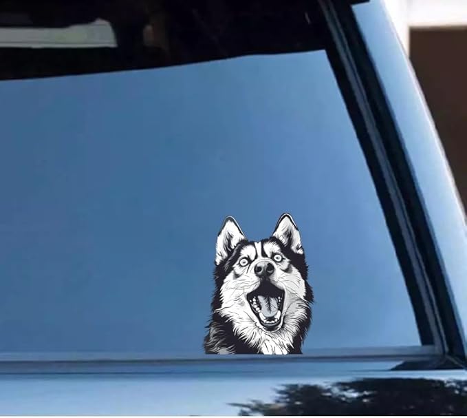 Roll over image to zoom in Funny Siberian Husky Dog Car Decal - Hilarious Surprised Dog and Cat Auto Decor Waterproof Weatherproof - Realistic Decor for Window Bumper Side Mirror (2.15x30)