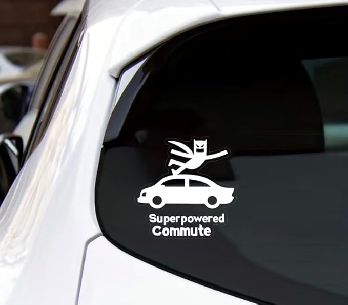 Superpowered Commute Car Sticker Decal, Funny Quote Window Bumper Sticker for Men, Boys, Friends, Must Decals, Automotive Vinyl Accessories for Car Vehicle Truck WHITE (1.75x30)