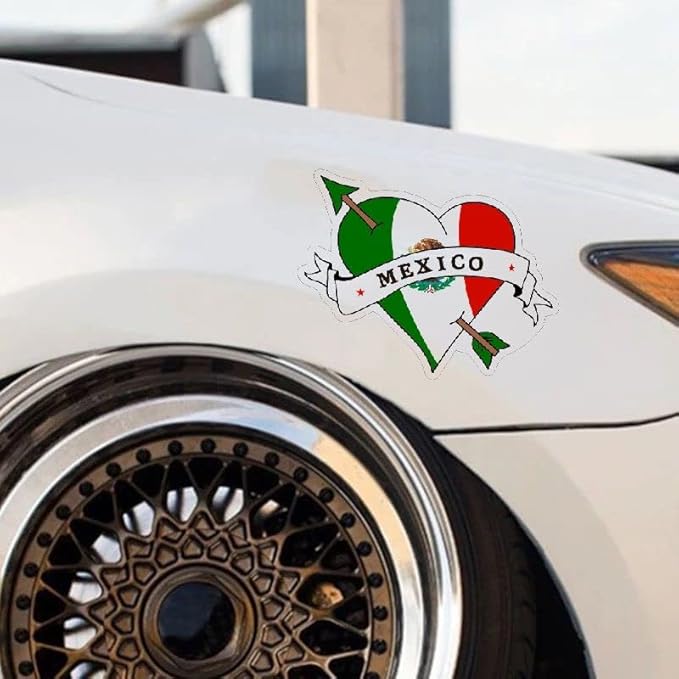 Mexico Sticker with Heart Shaped Vinyl Adhesive, Love Mexico Fiesta, Mexican art Die cut Decal (1.75x30)
