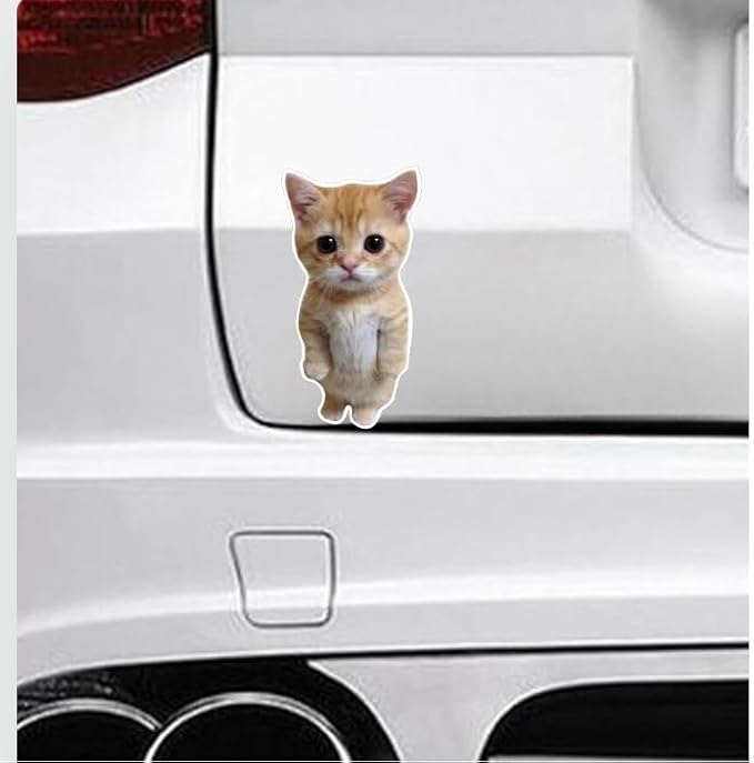Standing 3D Cat Decal Stickers for Car Window Bumper Mirror, Peeking Cat Decals Peel and Stick, Realistic Paw Print Cat Car Sticker Accessories (1.75x30)