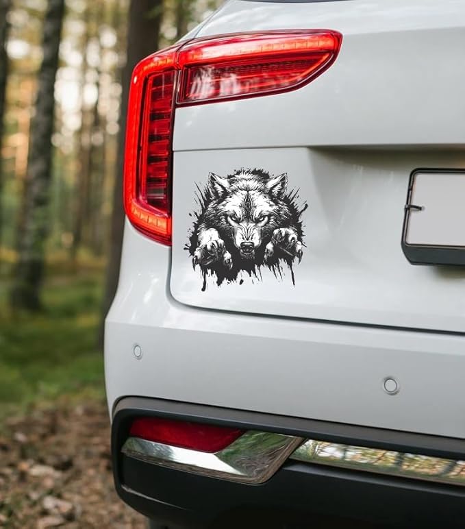 Peeking Wild Wolf with Paws Decals for Car, 3D Popping Wolf with Black and White, Wolf Claw Graphic Decal, Wolf Motif, Decals for Men Boys, Suitable for Car Vehicle Bike Van RV (2.15x30)