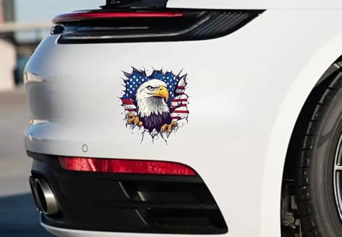 Peeking American Eagle with American Flag Car Decal, Vinyl Waterproof Removable USA Eagle, Eagle and American Pride, Window Rear Panel Bumper (2.15x30)