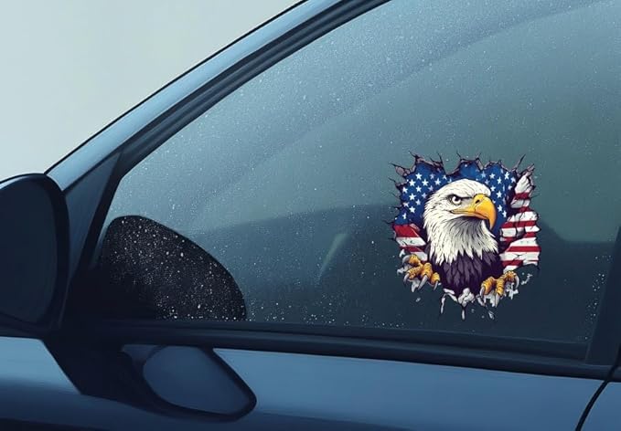 Peeking American Eagle with American Flag Car Decal, Vinyl Waterproof Removable USA Eagle, Eagle and American Pride, Window Rear Panel Bumper (2.15x30)