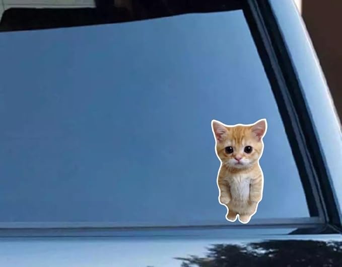 Standing 3D Cat Decal Stickers for Car Window Bumper Mirror, Peeking Cat Decals Peel and Stick, Realistic Paw Print Cat Car Sticker Accessories (1.75x30)