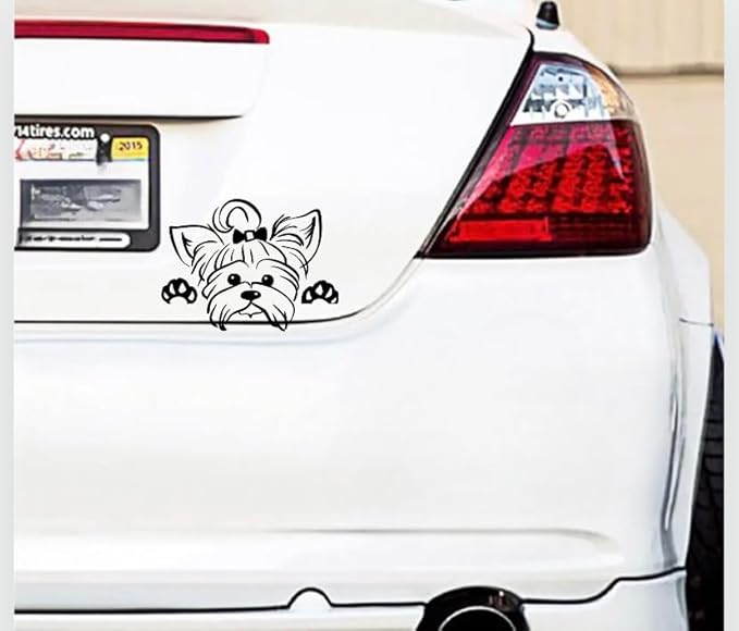 Peeking Yorkshire Terrier Car Widnow Decal Sticker, Cute Dog Decals for Window Bumper Mirror Rear, Dog Anime Car Decals, Dog on Board Peeking Car Vinyl Cute (Yorkshire Terrier) (1.75x30)