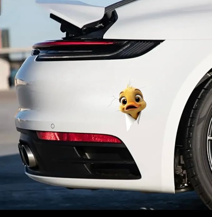 Peeking Baby Duck Car Decal Waterproof Vinyl, 3D Realistic Duckling Peeking on Window, Bumper, Window, Auto Panel, Cute Funny Car Decals for Men Women Girls Boys (Baby Duck) (2.15x30)
