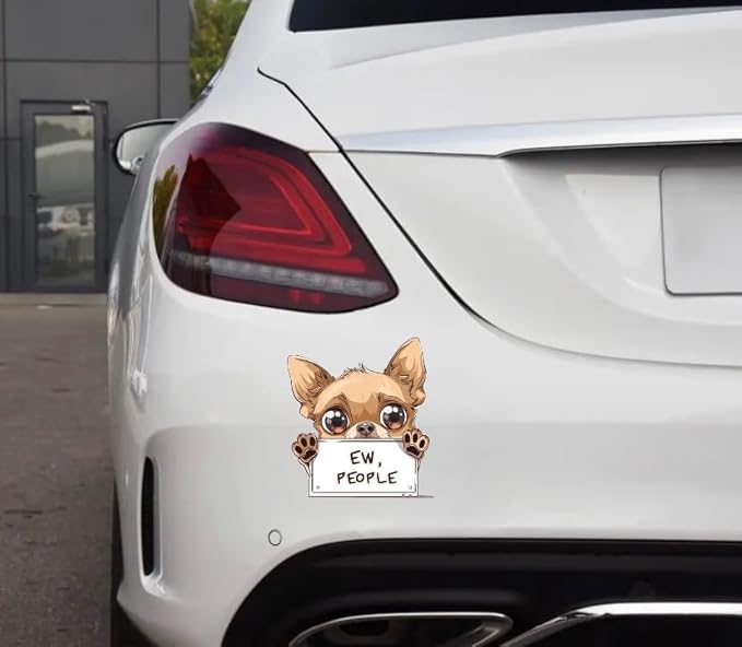 Anime Brown Puppy Decal with EW People, Funny Warning Decals for Car, Kawaii Anime Dog Car Sticker, Peeking Decals for Window Bumper Mirror, Vinyl Sticker (2.15x30)