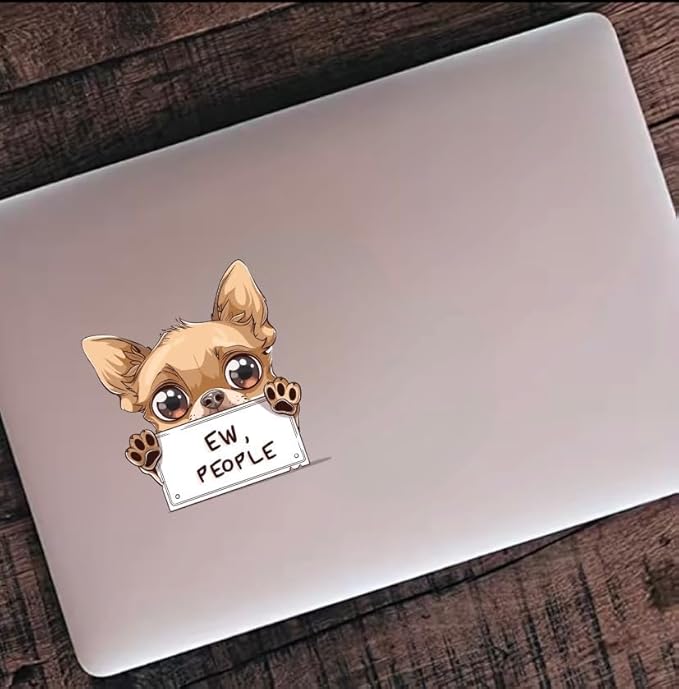 Anime Brown Puppy Decal with EW People, Funny Warning Decals for Car, Kawaii Anime Dog Car Sticker, Peeking Decals for Window Bumper Mirror, Vinyl Sticker (2.15x30)