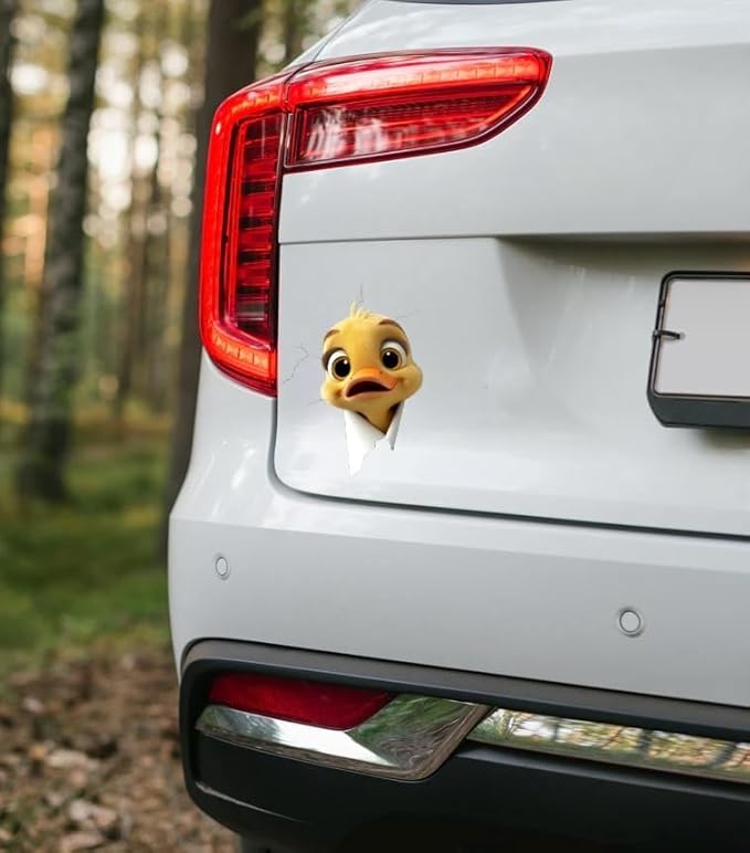 Peeking Baby Duck Car Decal Waterproof Vinyl, 3D Realistic Duckling Peeking on Window, Bumper, Window, Auto Panel, Cute Funny Car Decals for Men Women Girls Boys (Baby Duck) (2.15x30)