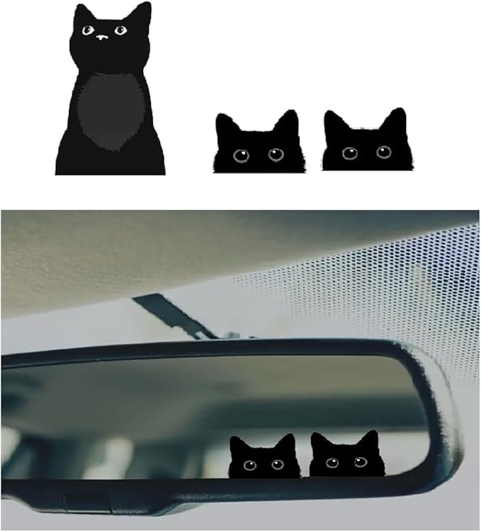 3 PCS Cute Kitty Cat Mirror Decals for Car, Rearview Mirror Back Mirror Peeking Vinyl Sticker, Car Acceesories, Car Decals for Women Girls, Small Sticker for Laptop Hard case Waterbottle (1.75x30)