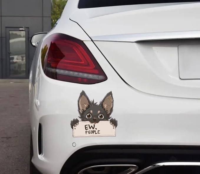 Anime Cute Dog Decal with EW People, Kawaii Black Puppy Car Decal for Window, Bumper, Side, Mirror, Peek-a-Boo Car Vinyl Sticker, Japanese Style (2.15x30)