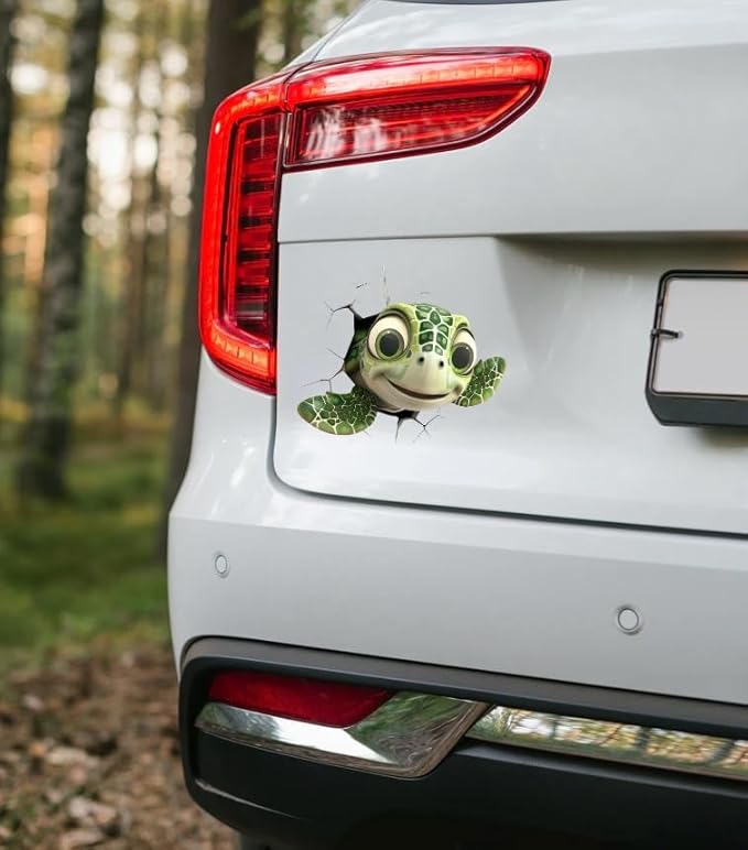 Peeking Baby Sea Turtle for Car Sticker Decals, Cute 3D Cartoon Beach Ocean Animal, Funny Unique 3D Peeking Car Decals for Auto Bumper, Window, Auto Panel, 5x3in (Turtle) (2.15x30)