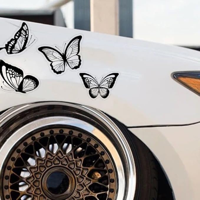 4 Butterfly Transparent Decals for car bumper and trunk BLACK (1.75x30)