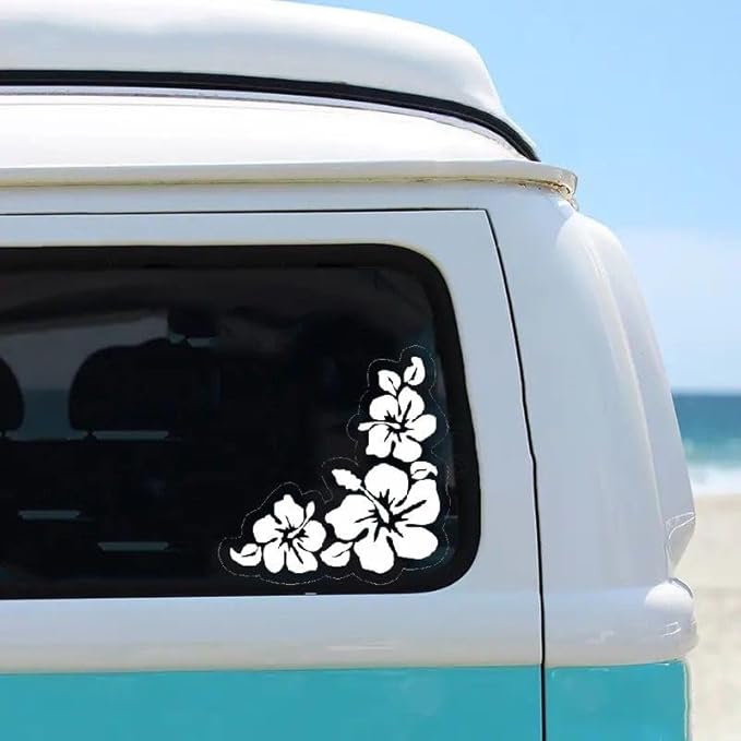Hibiscus Car Sticker, Flowers Design Car Decals, White Flower Vinyl Sticker Hawaiian Flower Tropical (1.75x30)