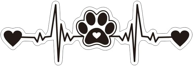 Paw Print Silhouette Heartbeat Car Sticker, Warning Dog on Board Decal, Dog on board for Pet Lovers, Animal Lover, Paws on Board BLACK (1.75x30)