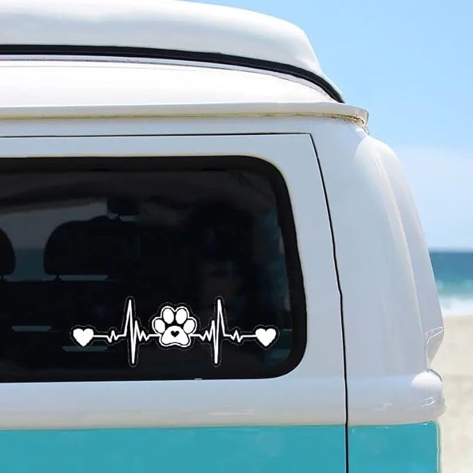 Paw Print Silhouette Heartbeat Car Sticker, Warning Dog on Board Decal, Dog on board for Pet Lovers, Animal Lover, Paws on Board WHITE (1.75x30)