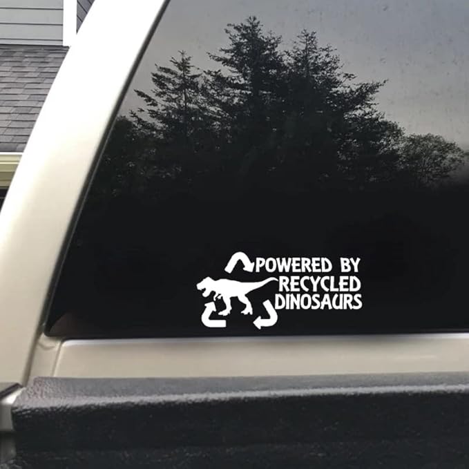 Powered by Recycled Dinosaurs Car Decal, T-Rex Car Bumper Sticker (1.75x30)