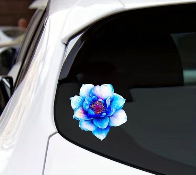 Blue Lotus Holographic Flower Car Decal, Waterproof Removable Flower Sticker, Peel and Stick for Car Vehicle Truck Window Laptop (Blue) (2.15x30)