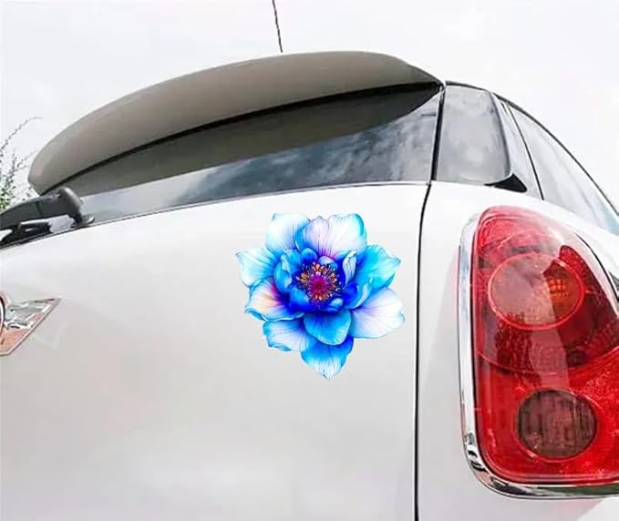 Blue Lotus Holographic Flower Car Decal, Waterproof Removable Flower Sticker, Peel and Stick for Car Vehicle Truck Window Laptop (Blue) (2.15x30)