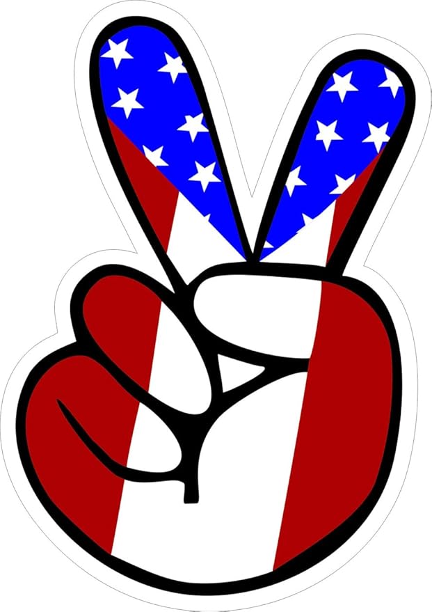 Hand Signal Gesture Sticker, V Sign Hand Gesture Letter Sign Decal with America design Sticker (1.75x30)